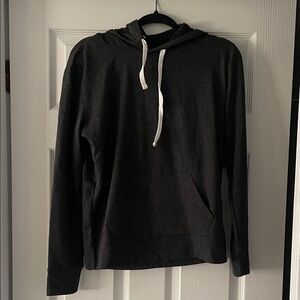 Stylish Charcoal Hoodie with White Drawstrings